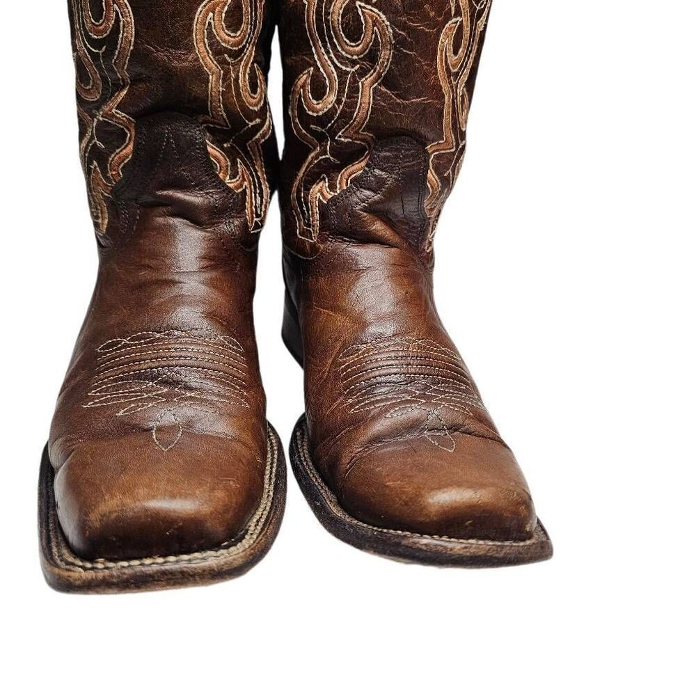 Circle G Womens Cutout Embroidery Cognac Brown Square Toe Boots  Made in Mexico - Picture 8 of 14